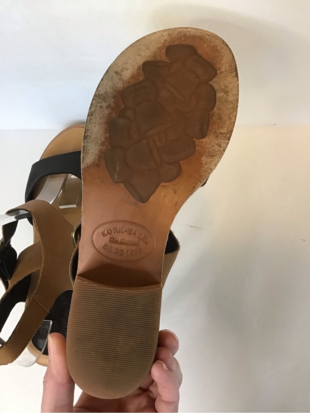Kork-Ease Women's Two-Tone Leather MYAKKA Block Heel Sandals - Black & Tan 9 - Picture 6 of 7